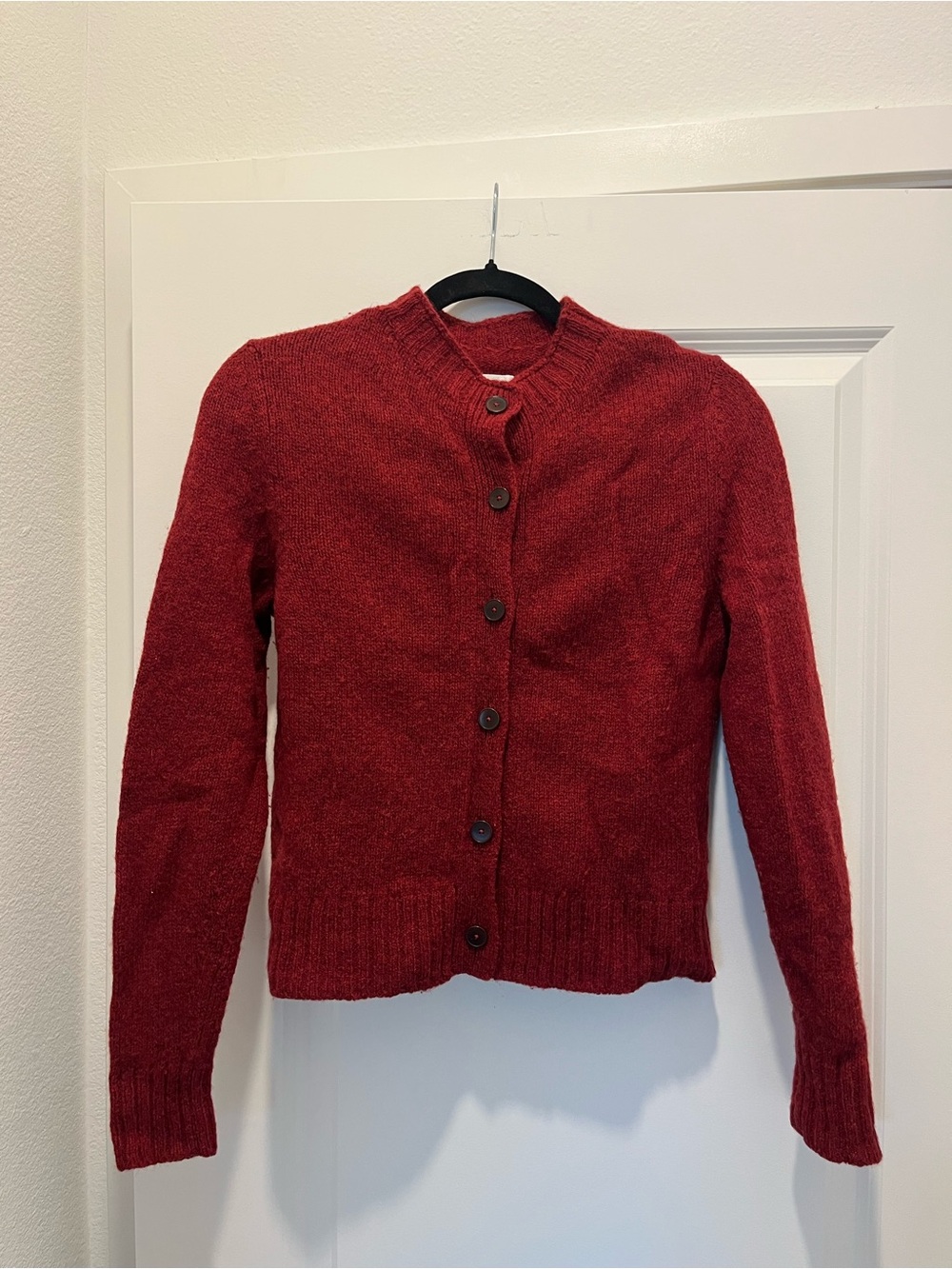 Toast wool Classic Women's Red Button Cardigan Sweater